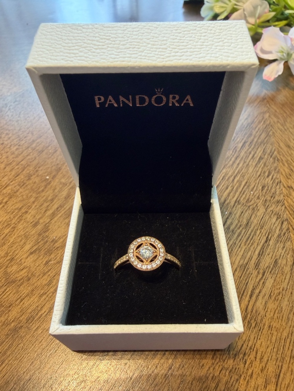 Pandora Rose-Tone Halo Ring with Clear Stones